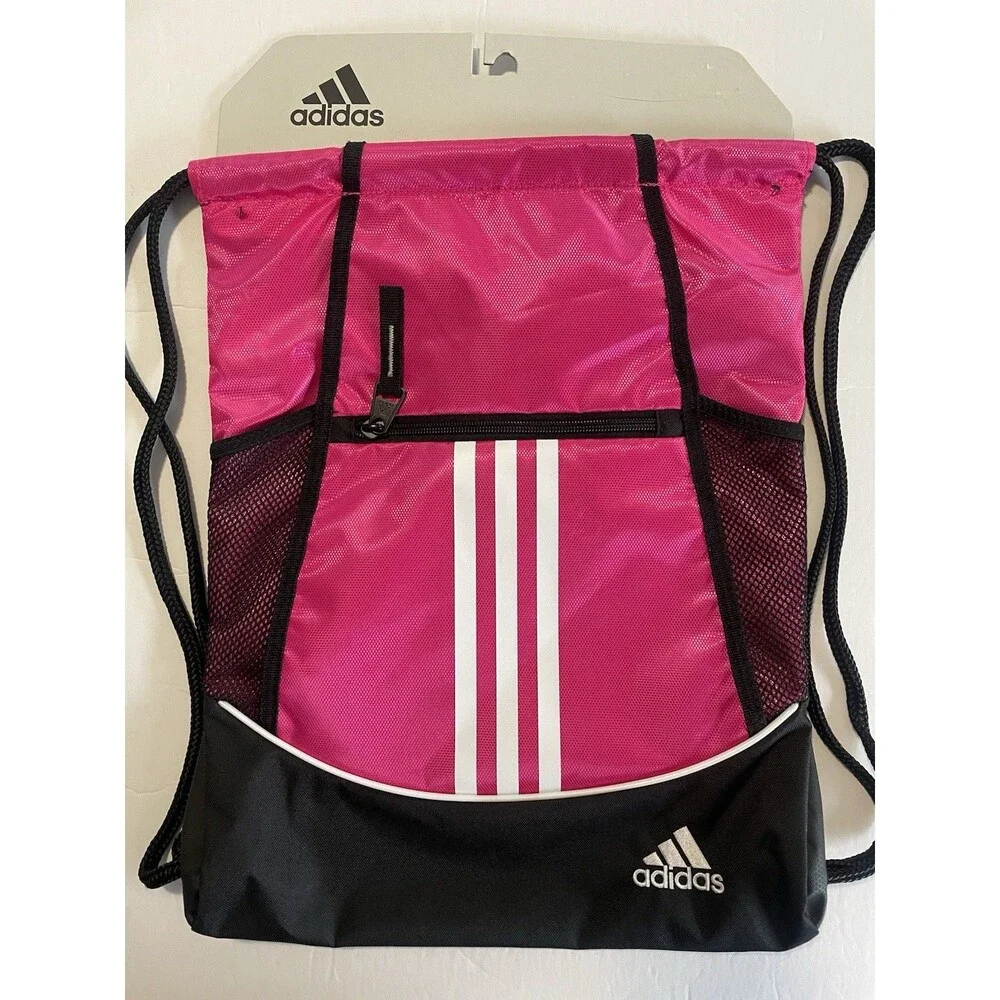 adidas Alliance II Sackpack Pink Black Drawstring Gym Bag Unisex - Picture 6 of 6